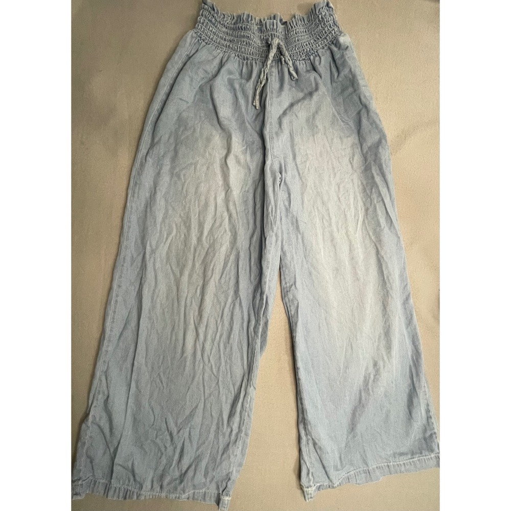 Rewash Los Angeles Womens Wide Leg Smocked Paperbag Waist Pants Light Blue XS
